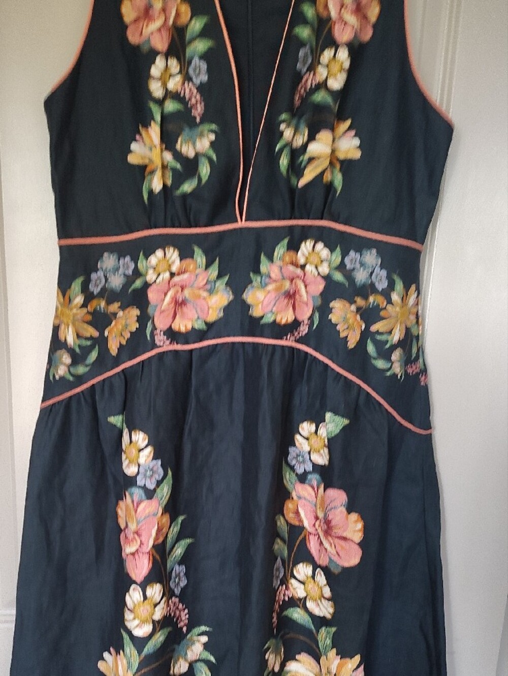 FARM Rio Navy Floral Embroidered Midi Dress with Pink Piping - Picture 9 of 9
